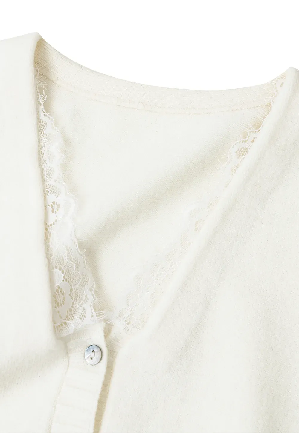 V Neck Lace Trim Ribbed Knit Cardigan