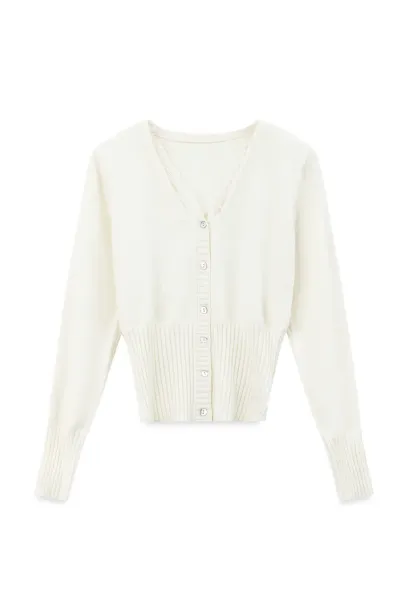 V Neck Lace Trim Ribbed Knit Cardigan