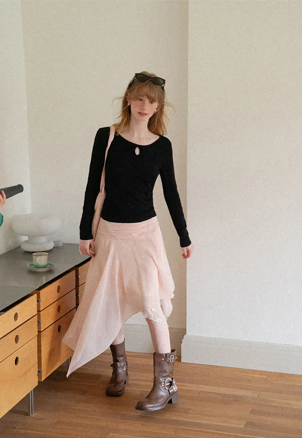 Keyhole Neck Long Sleeve Wool Knit Sweater