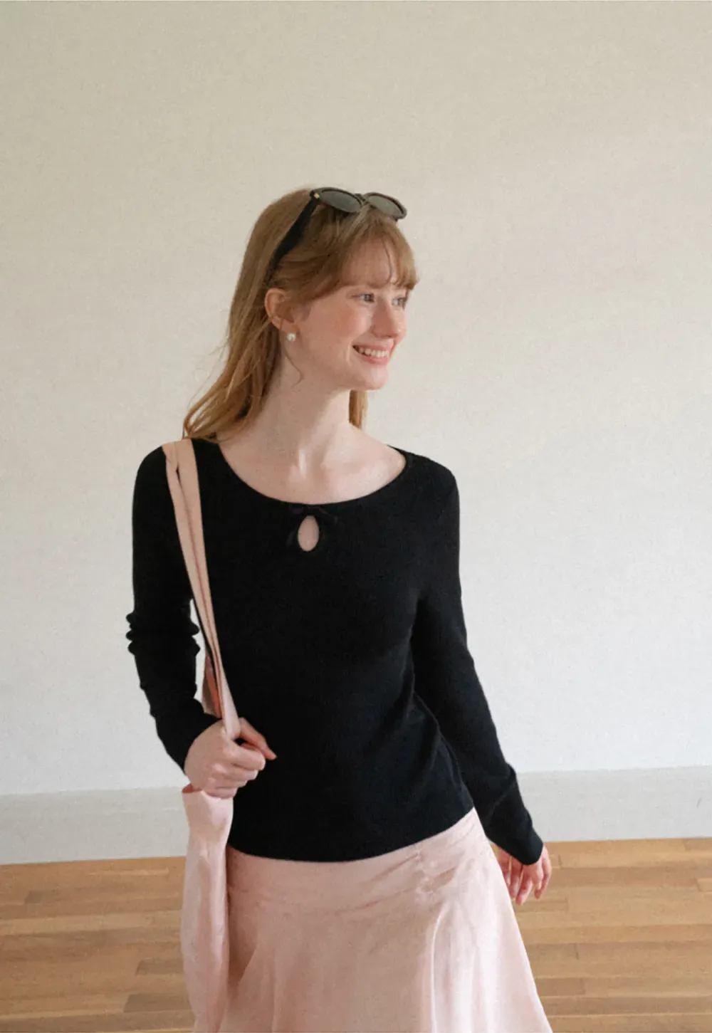 Keyhole Neck Long Sleeve Wool Knit Sweater