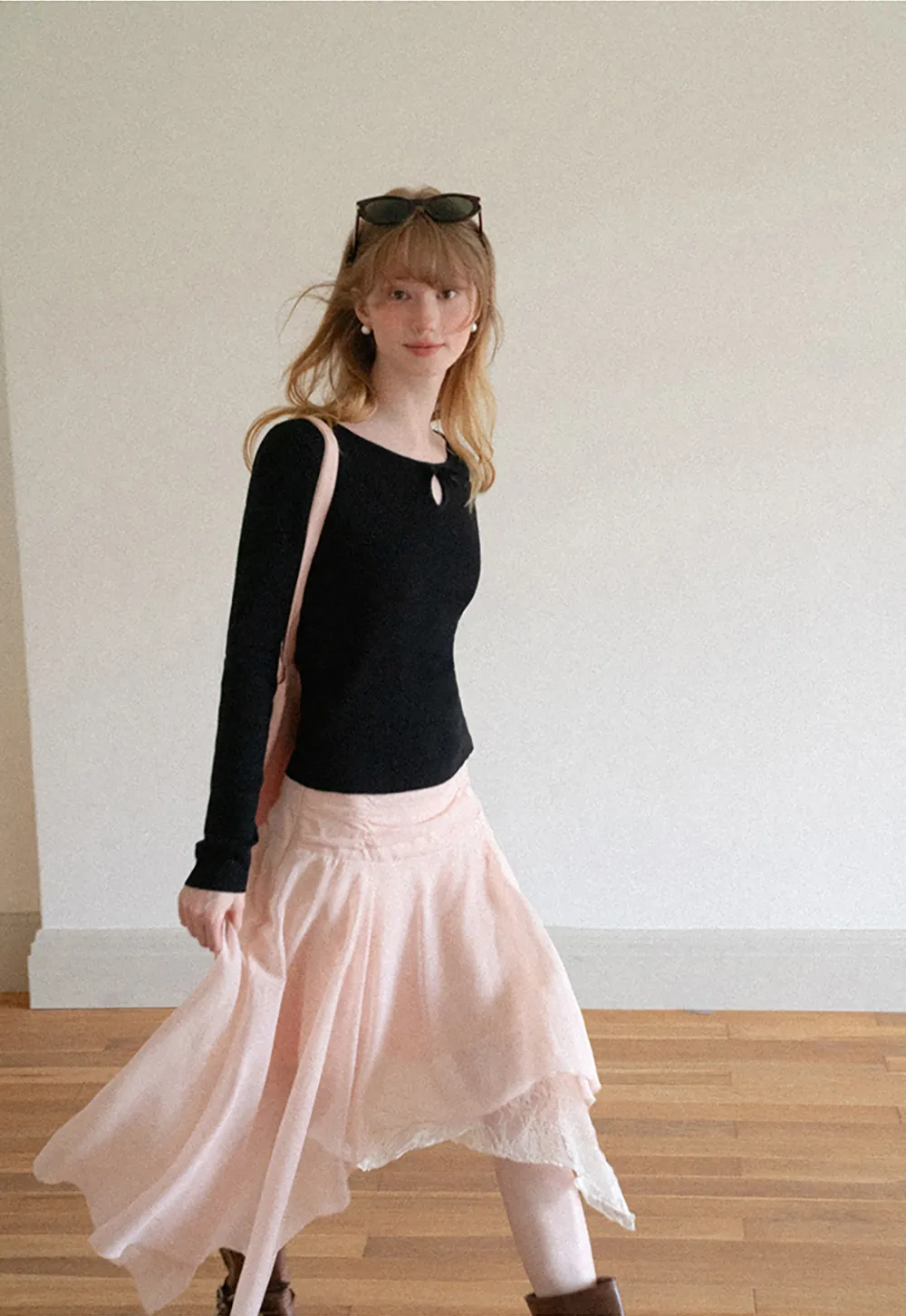 Keyhole Neck Long Sleeve Wool Knit Sweater