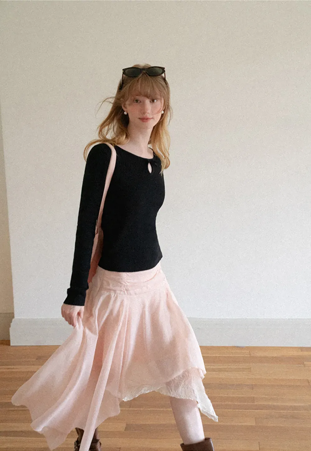 Keyhole Neck Long Sleeve Wool Knit Sweater