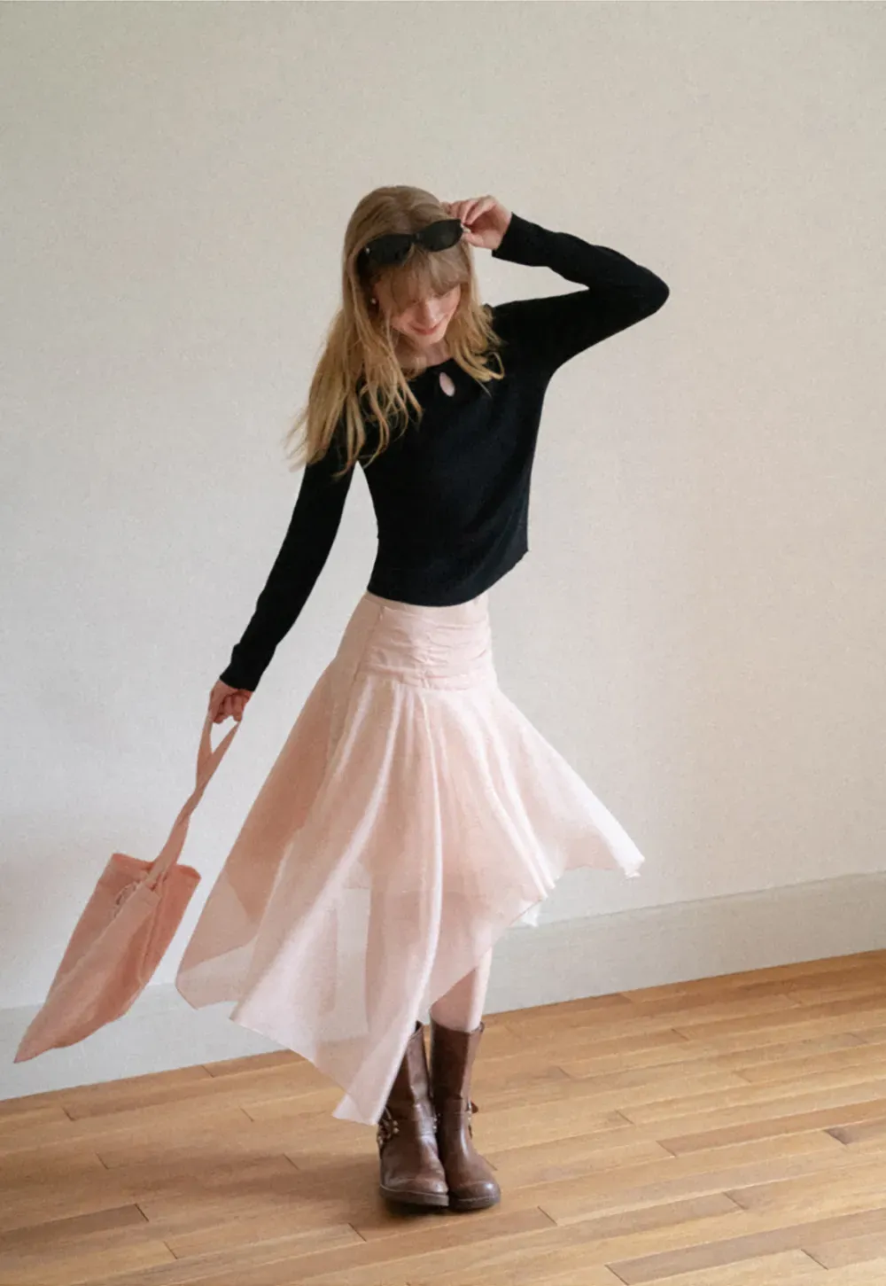 Keyhole Neck Long Sleeve Wool Knit Sweater