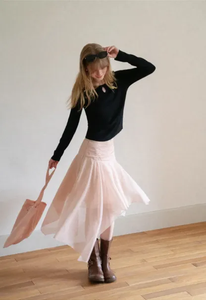 Keyhole Neck Long Sleeve Wool Knit Sweater