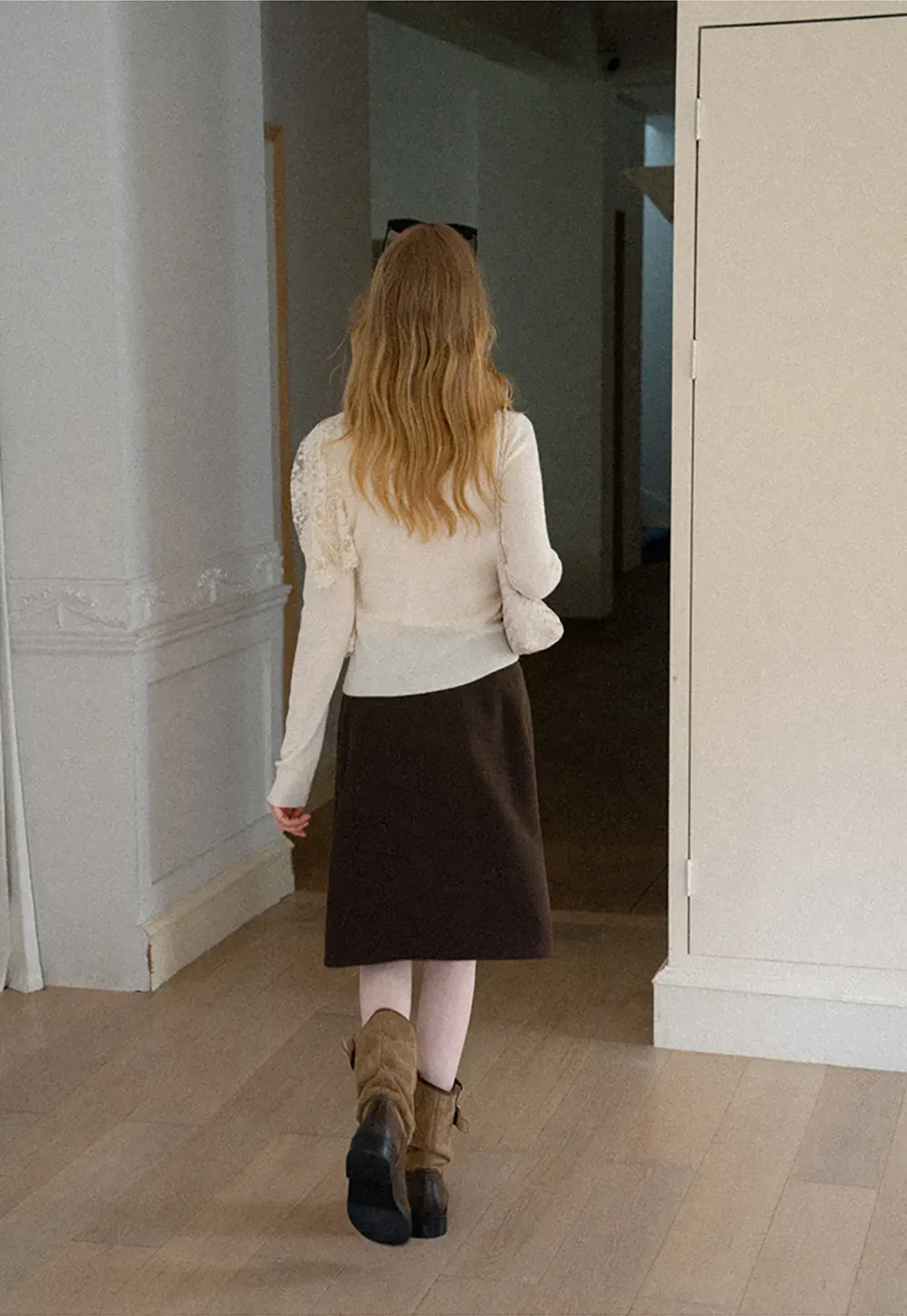 Keyhole Neck Long Sleeve Wool Knit Sweater