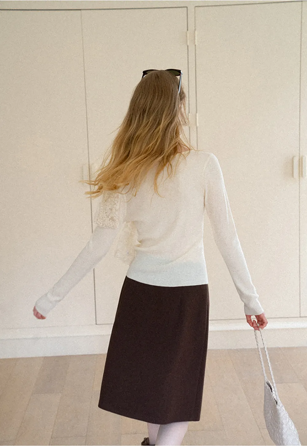 Keyhole Neck Long Sleeve Wool Knit Sweater