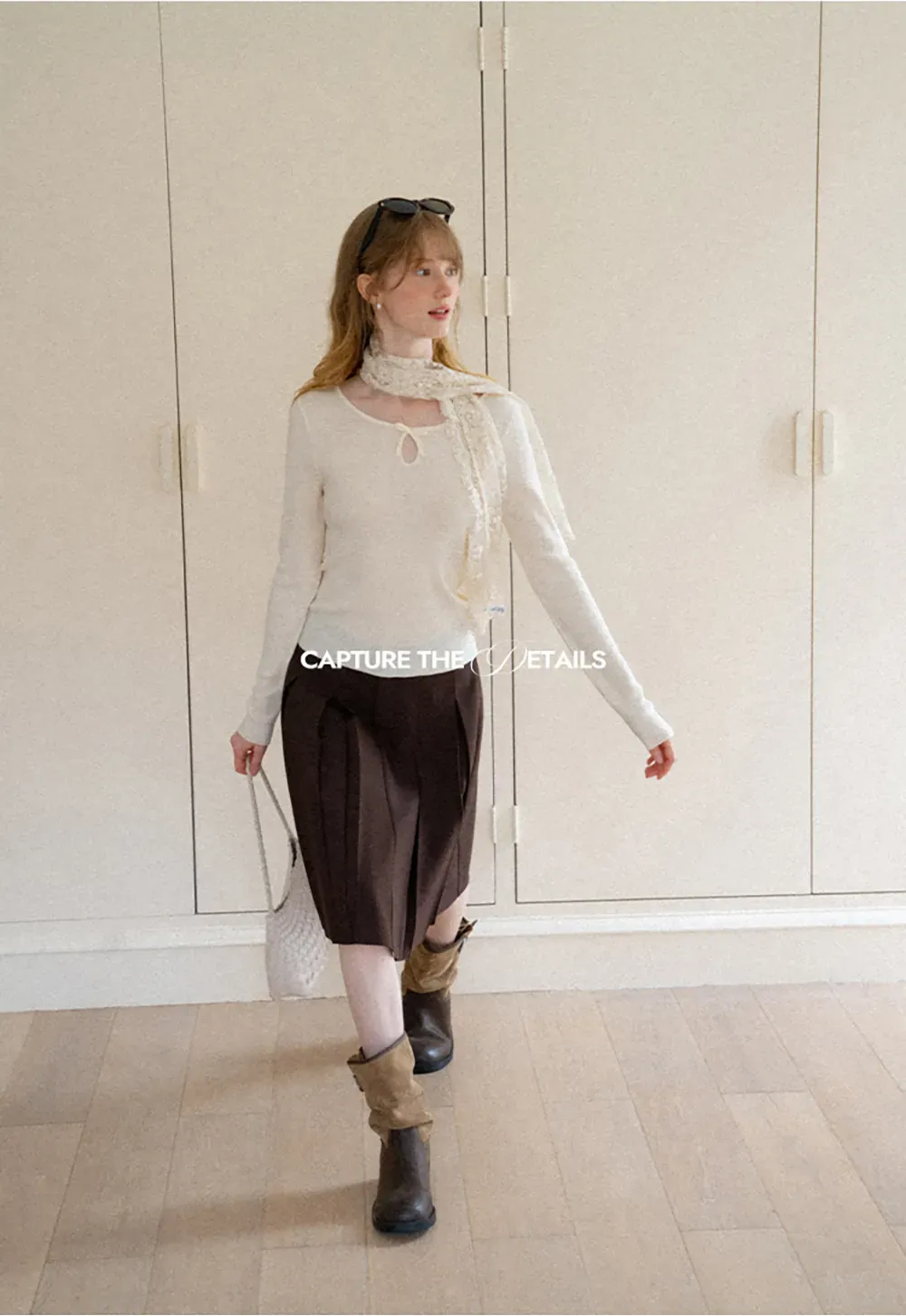 Keyhole Neck Long Sleeve Wool Knit Sweater
