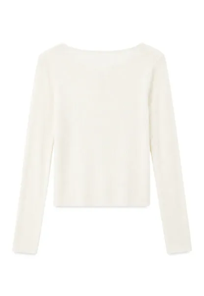 Keyhole Neck Long Sleeve Wool Knit Sweater