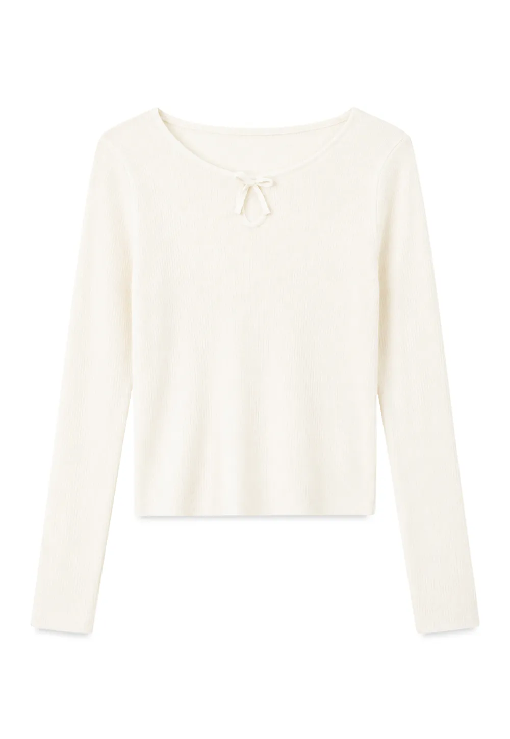 Keyhole Neck Long Sleeve Wool Knit Sweater
