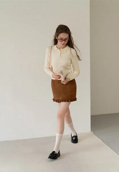 Collar Neck Long Sleeve Knit Sweater