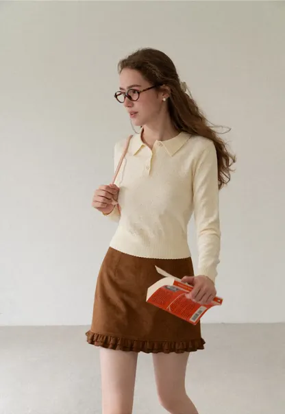 Collar Neck Long Sleeve Knit Sweater