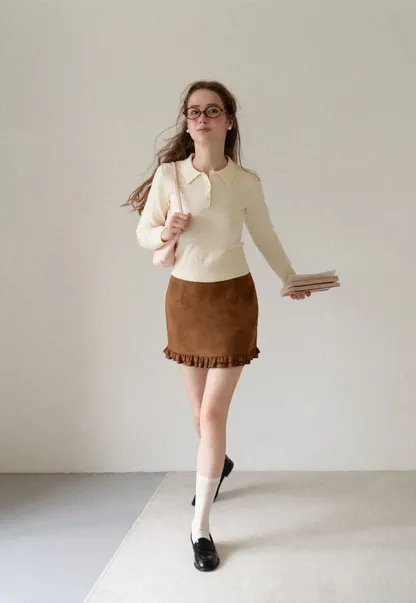 Collar Neck Long Sleeve Knit Sweater