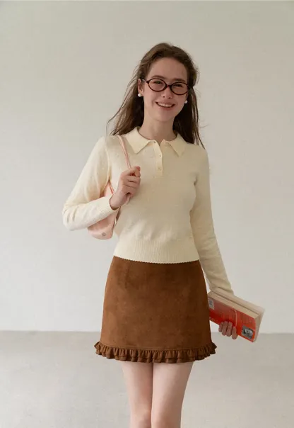 Collar Neck Long Sleeve Knit Sweater