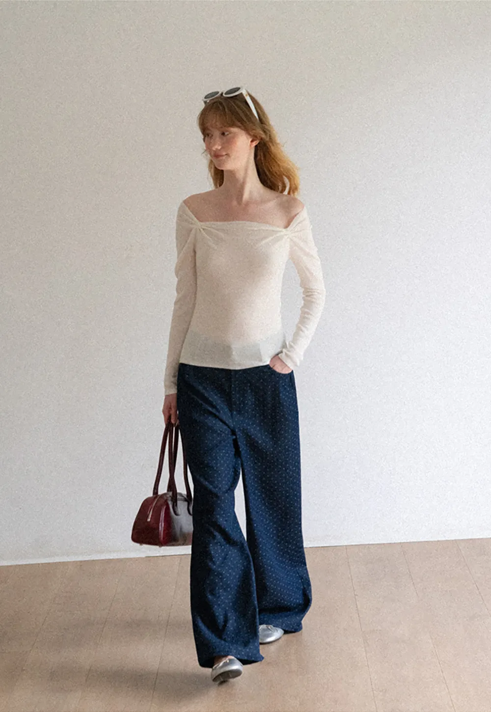 Off Shoulder Long Sleeve Woolen Knit Sweater