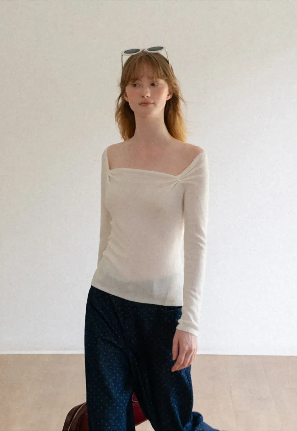 Off Shoulder Long Sleeve Woolen Knit Sweater