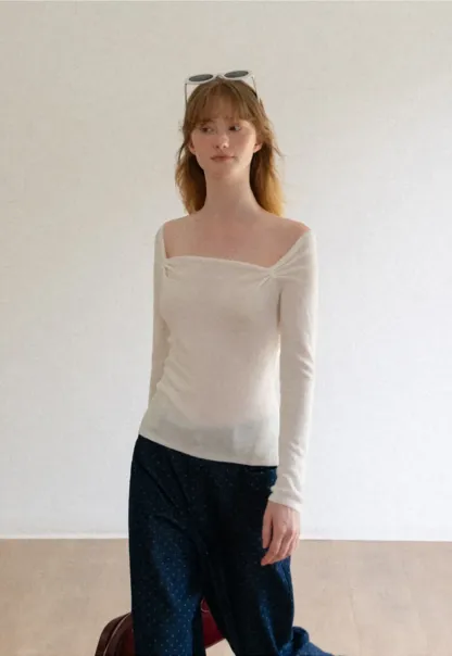 Off Shoulder Long Sleeve Woolen Knit Sweater