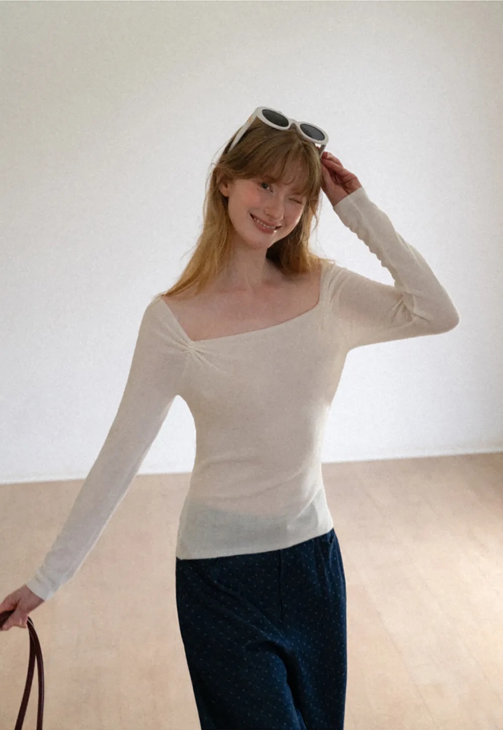 Off Shoulder Long Sleeve Woolen Knit Sweater
