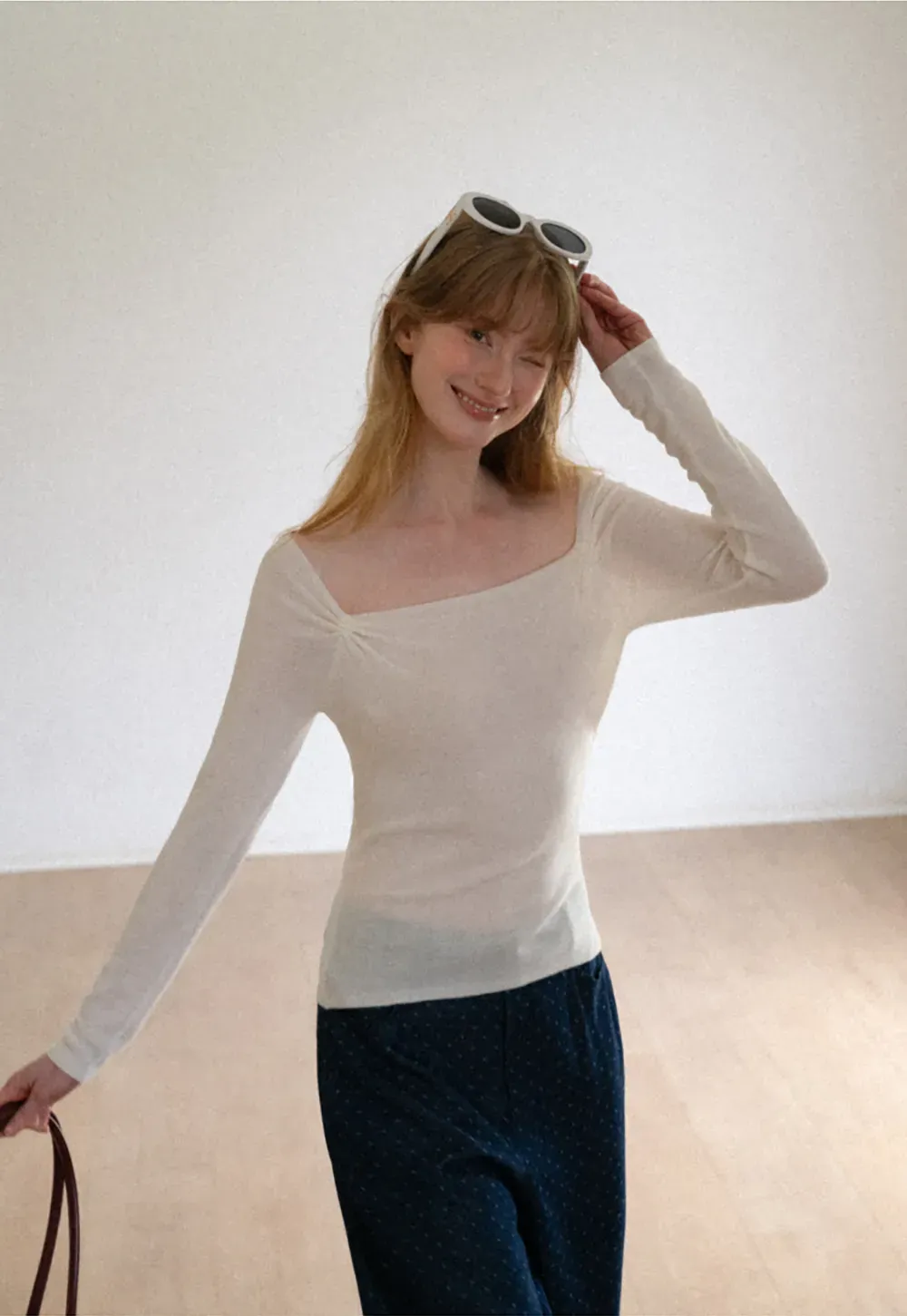 Off Shoulder Long Sleeve Woolen Knit Sweater