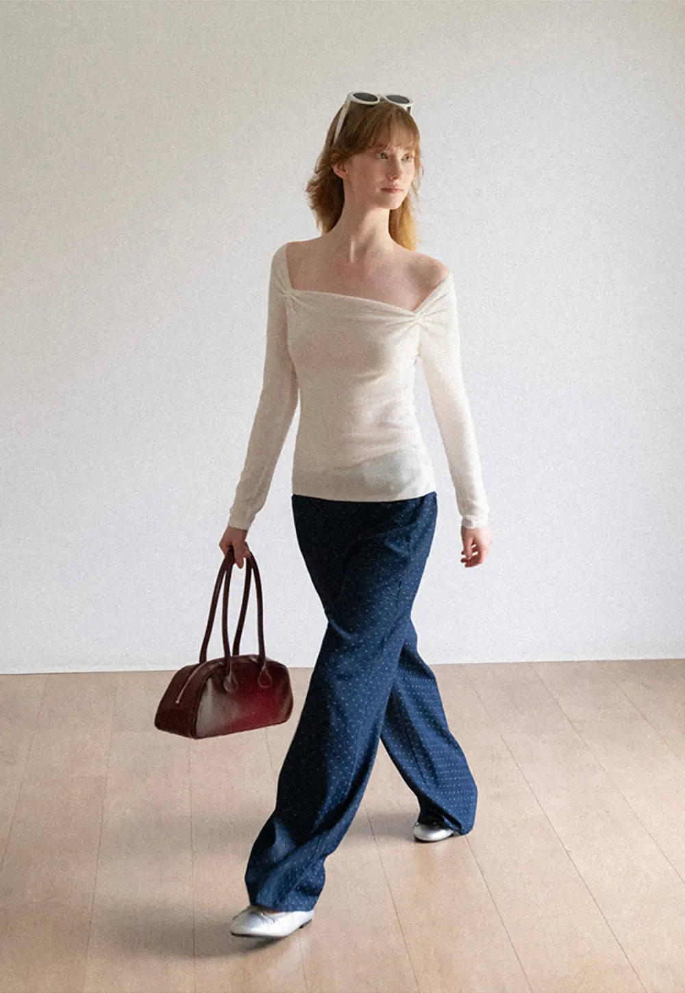 Off Shoulder Long Sleeve Woolen Knit Sweater