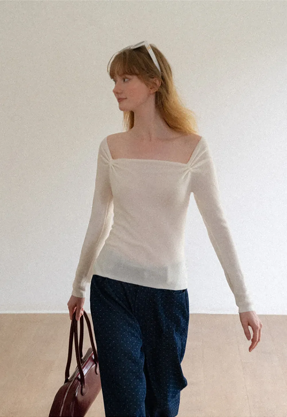 Off Shoulder Long Sleeve Woolen Knit Sweater