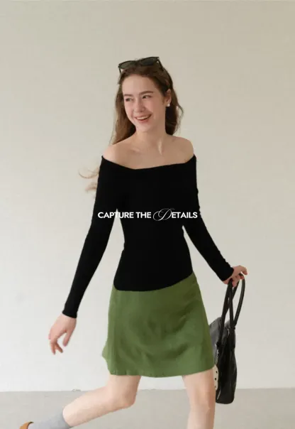Off Shoulder Long Sleeve Woolen Knit Sweater