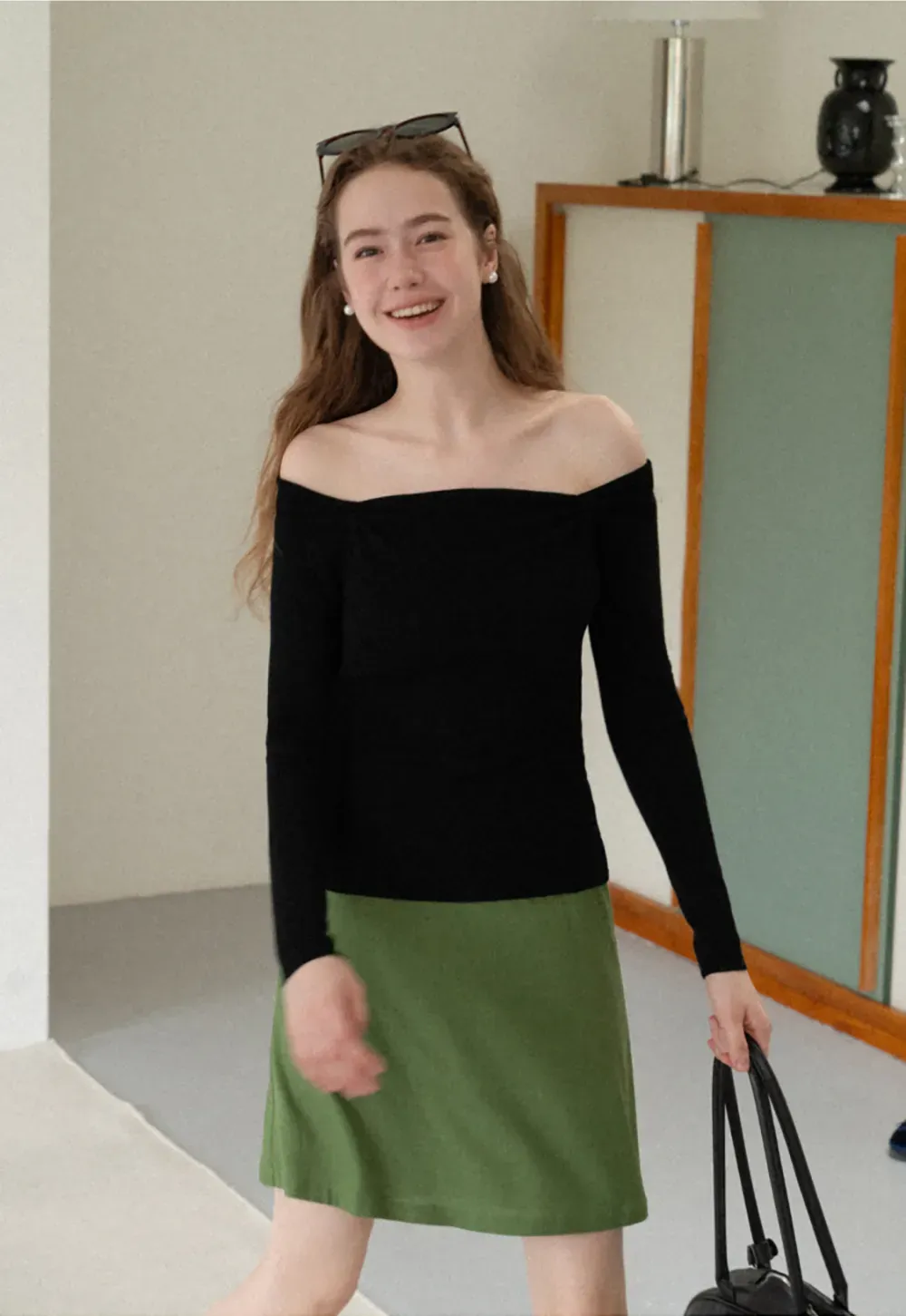 Off Shoulder Long Sleeve Woolen Knit Sweater