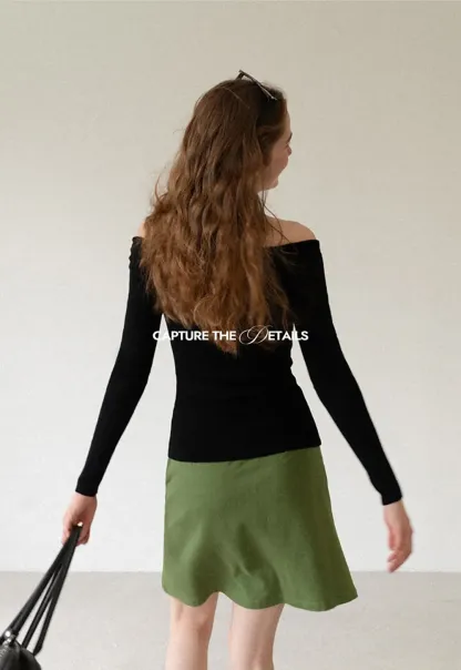 Off Shoulder Long Sleeve Woolen Knit Sweater