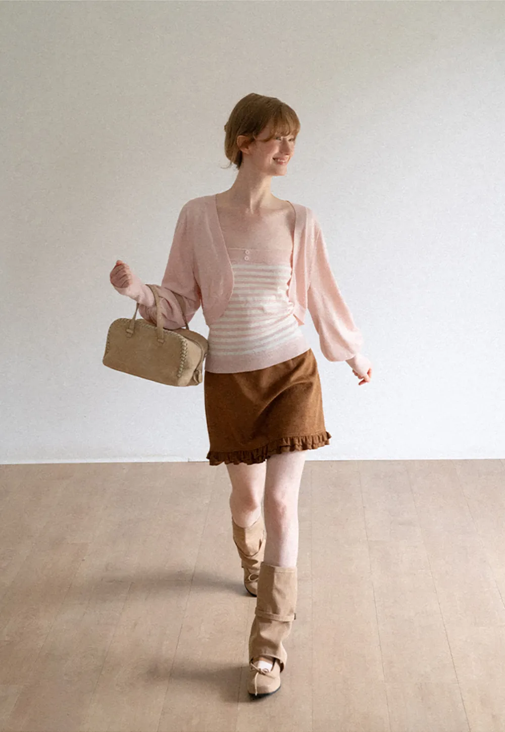 Cropped Bolero Style Ribbed Knit Cardigan