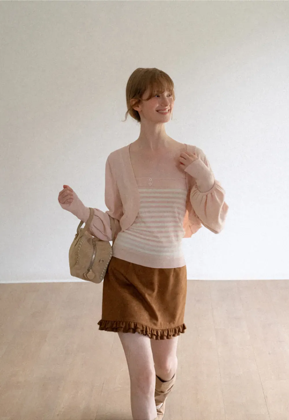 Cropped Bolero Style Ribbed Knit Cardigan