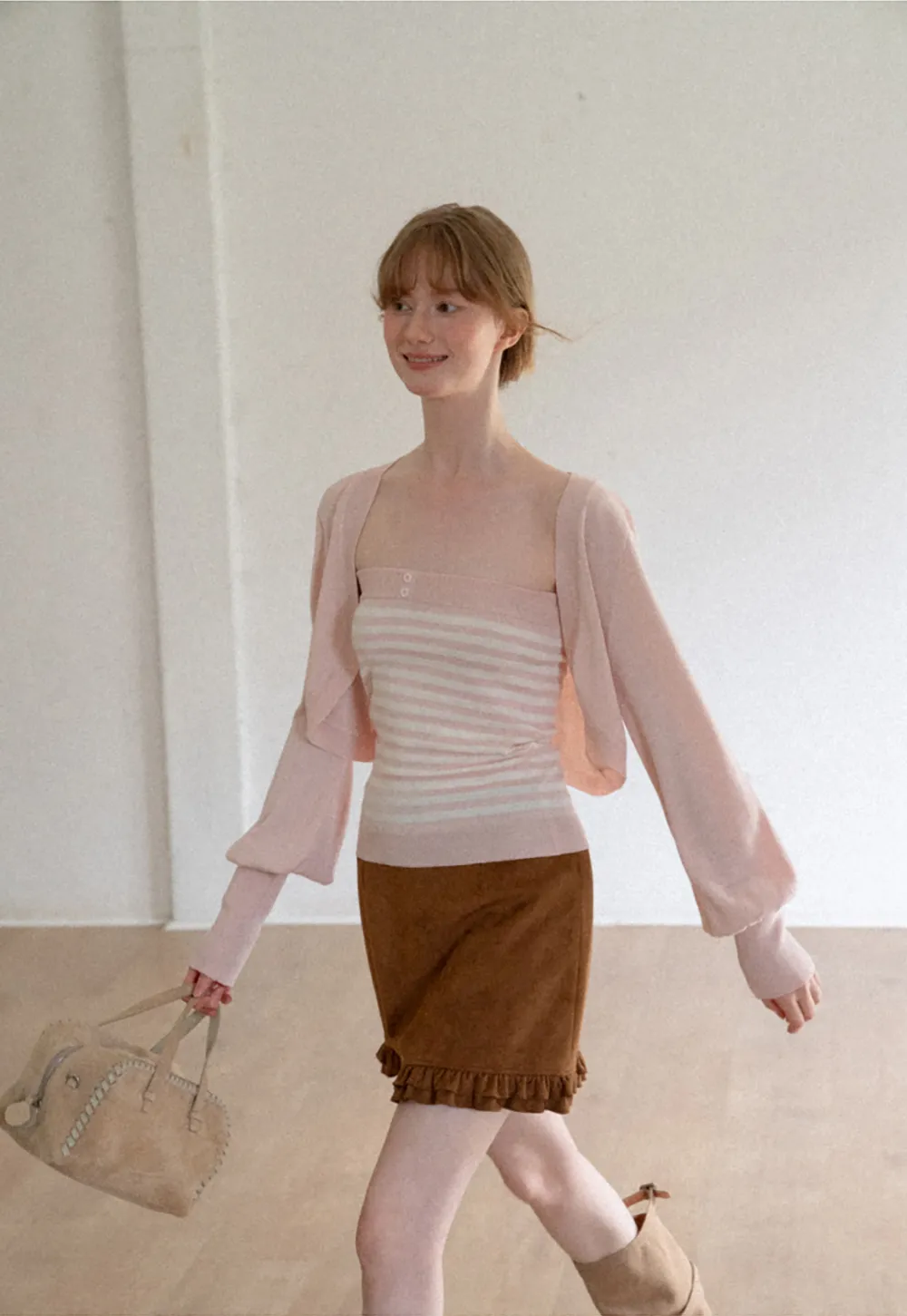 Cropped Bolero Style Ribbed Knit Cardigan