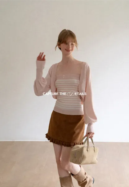 Cropped Bolero Style Ribbed Knit Cardigan