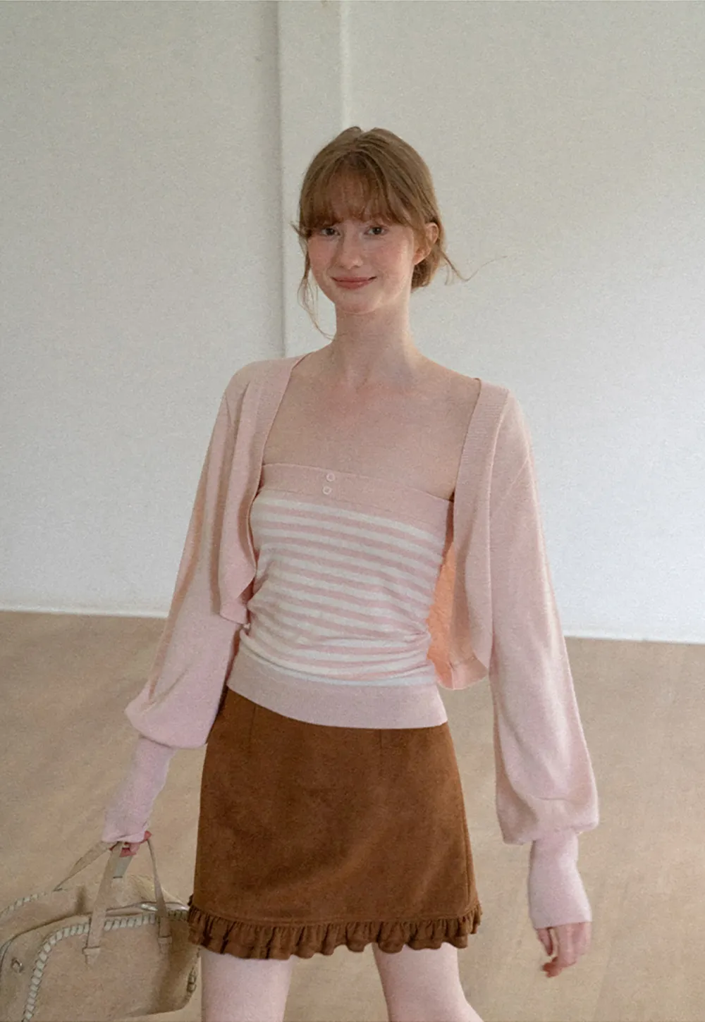 Cropped Bolero Style Ribbed Knit Cardigan