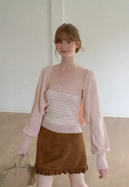 Cropped Bolero Style Ribbed Knit Cardigan