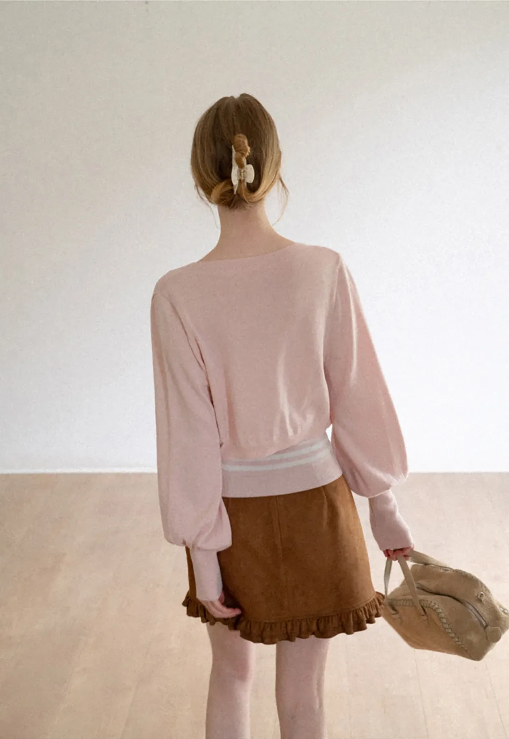 Cropped Bolero Style Ribbed Knit Cardigan