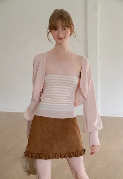 Cropped Bolero Style Ribbed Knit Cardigan