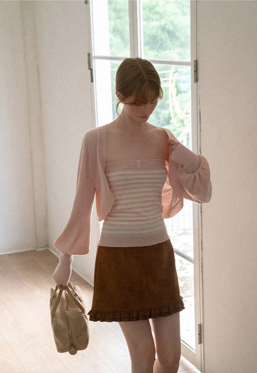 Cropped Bolero Style Ribbed Knit Cardigan