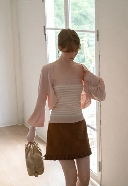 Cropped Bolero Style Ribbed Knit Cardigan
