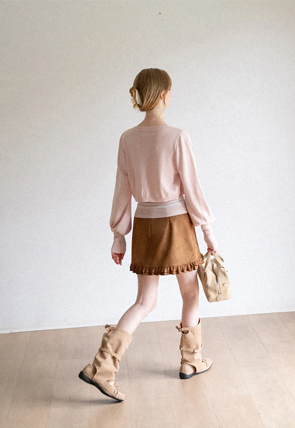 Cropped Bolero Style Ribbed Knit Cardigan
