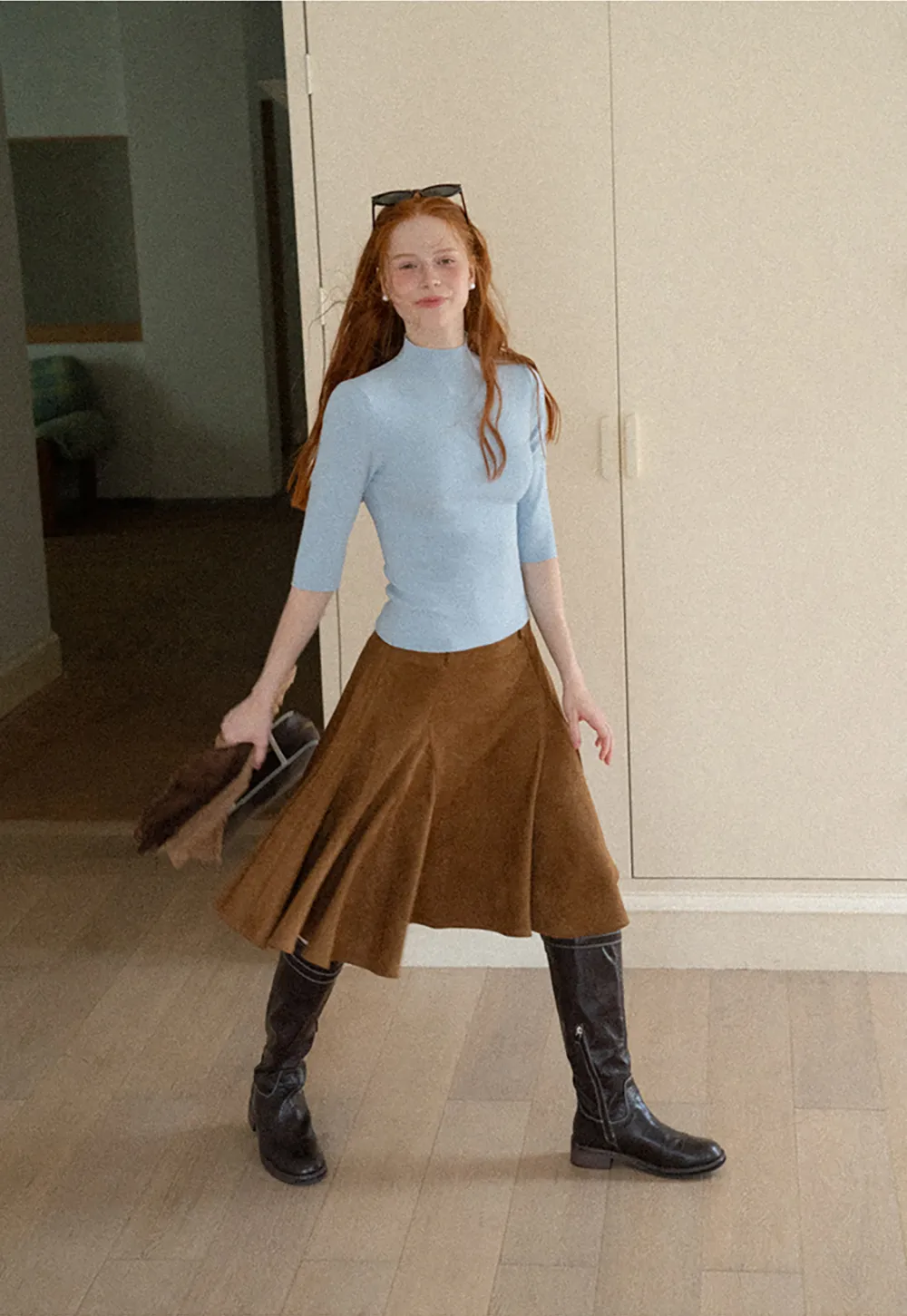 High Neck Three Quarter Sleeve Wool Knit Sweater