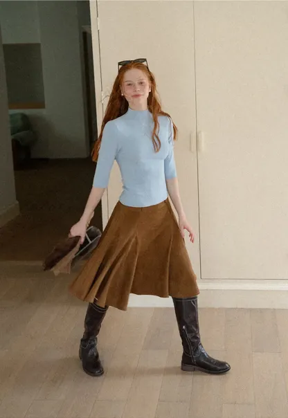 High Neck Three Quarter Sleeve Wool Knit Sweater