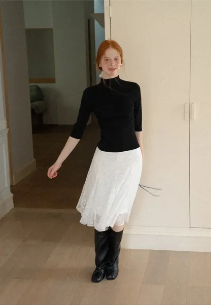 High Neck Three Quarter Sleeve Wool Knit Sweater