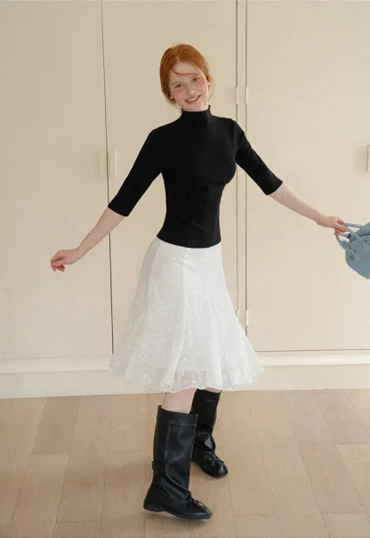 High Neck Three Quarter Sleeve Wool Knit Sweater