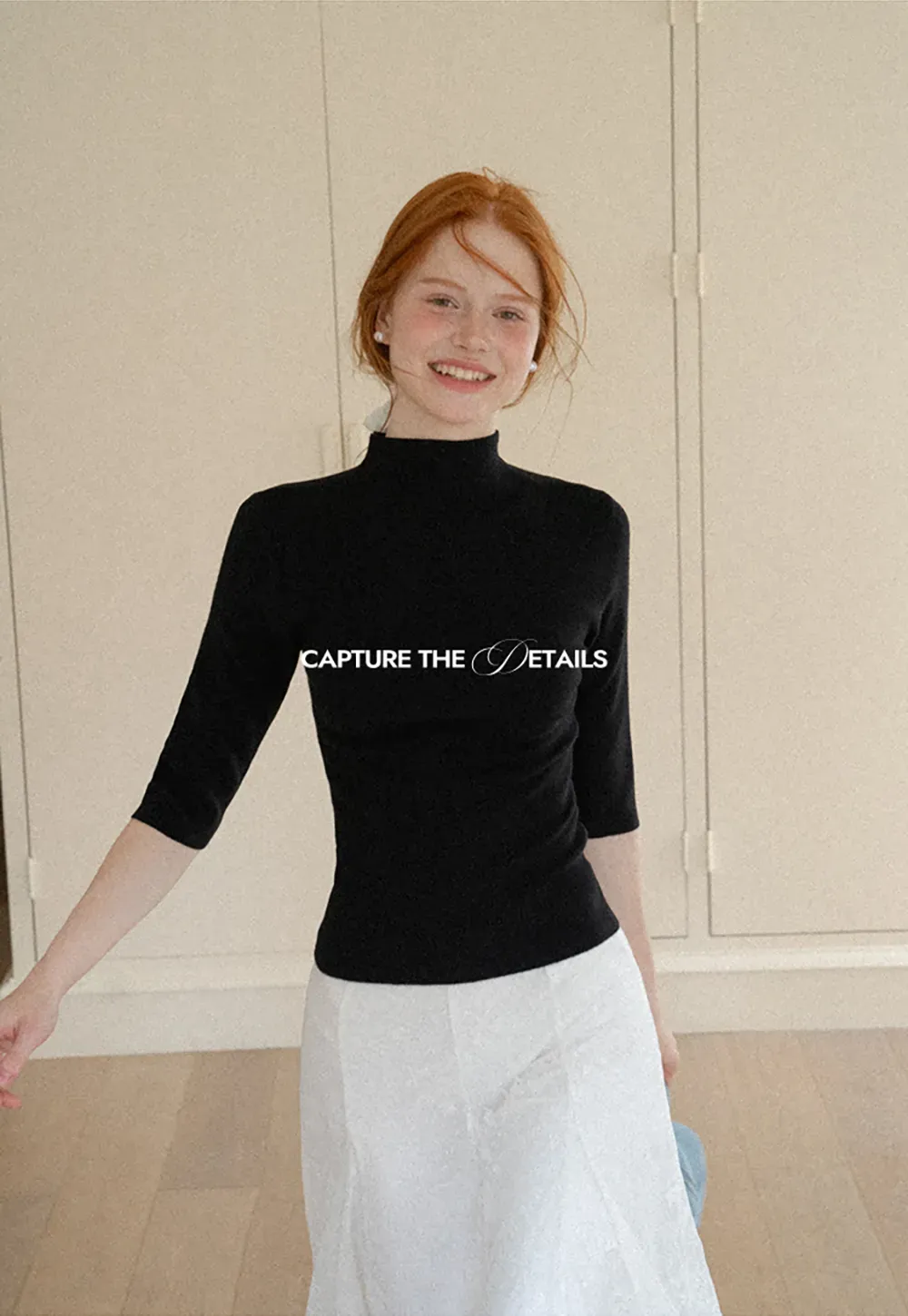 High Neck Three Quarter Sleeve Wool Knit Sweater