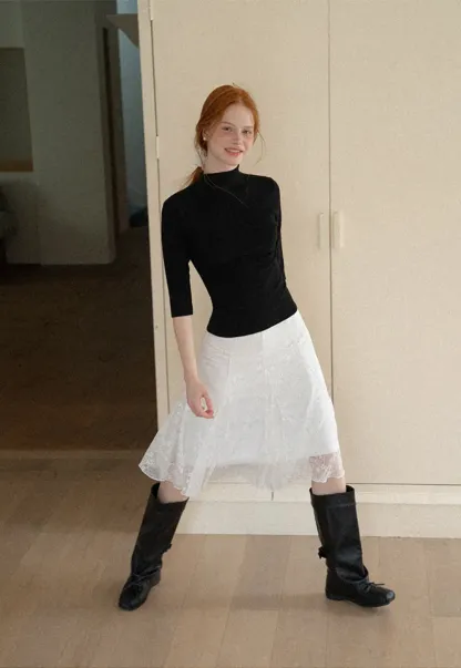 High Neck Three Quarter Sleeve Wool Knit Sweater