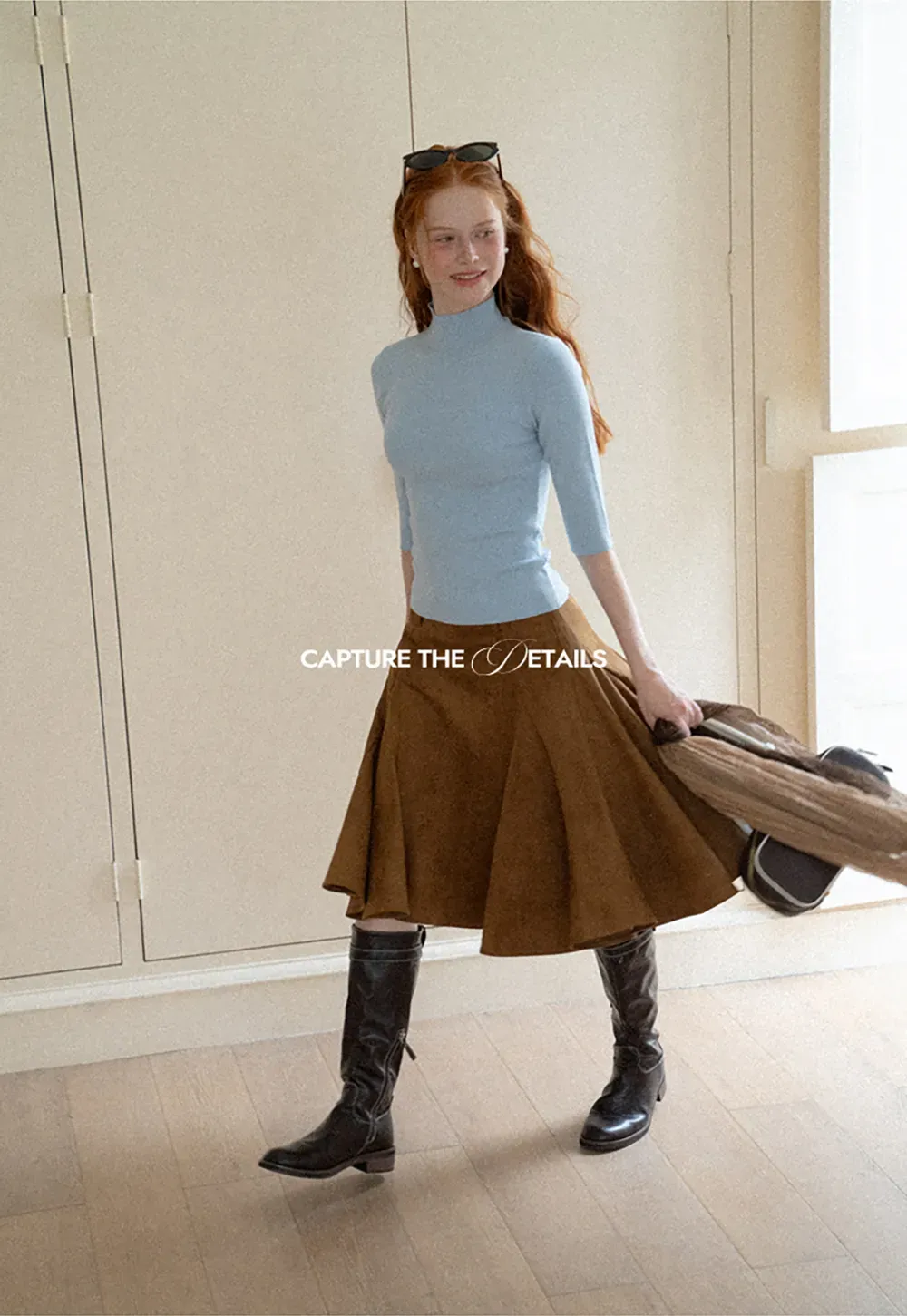 High Neck Three Quarter Sleeve Wool Knit Sweater