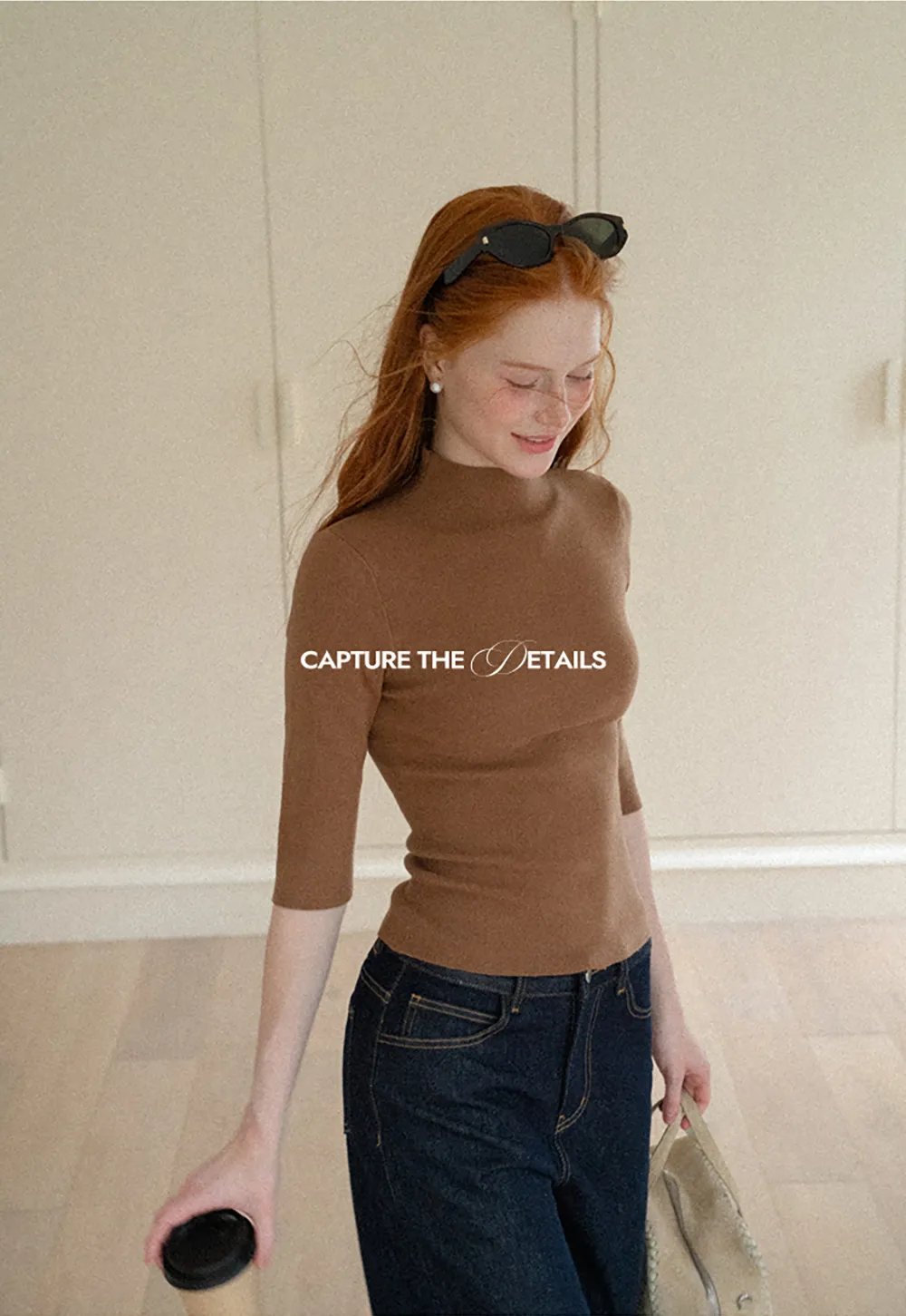 High Neck Three Quarter Sleeve Wool Knit Sweater