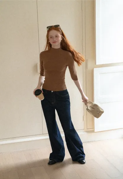 High Neck Three Quarter Sleeve Wool Knit Sweater
