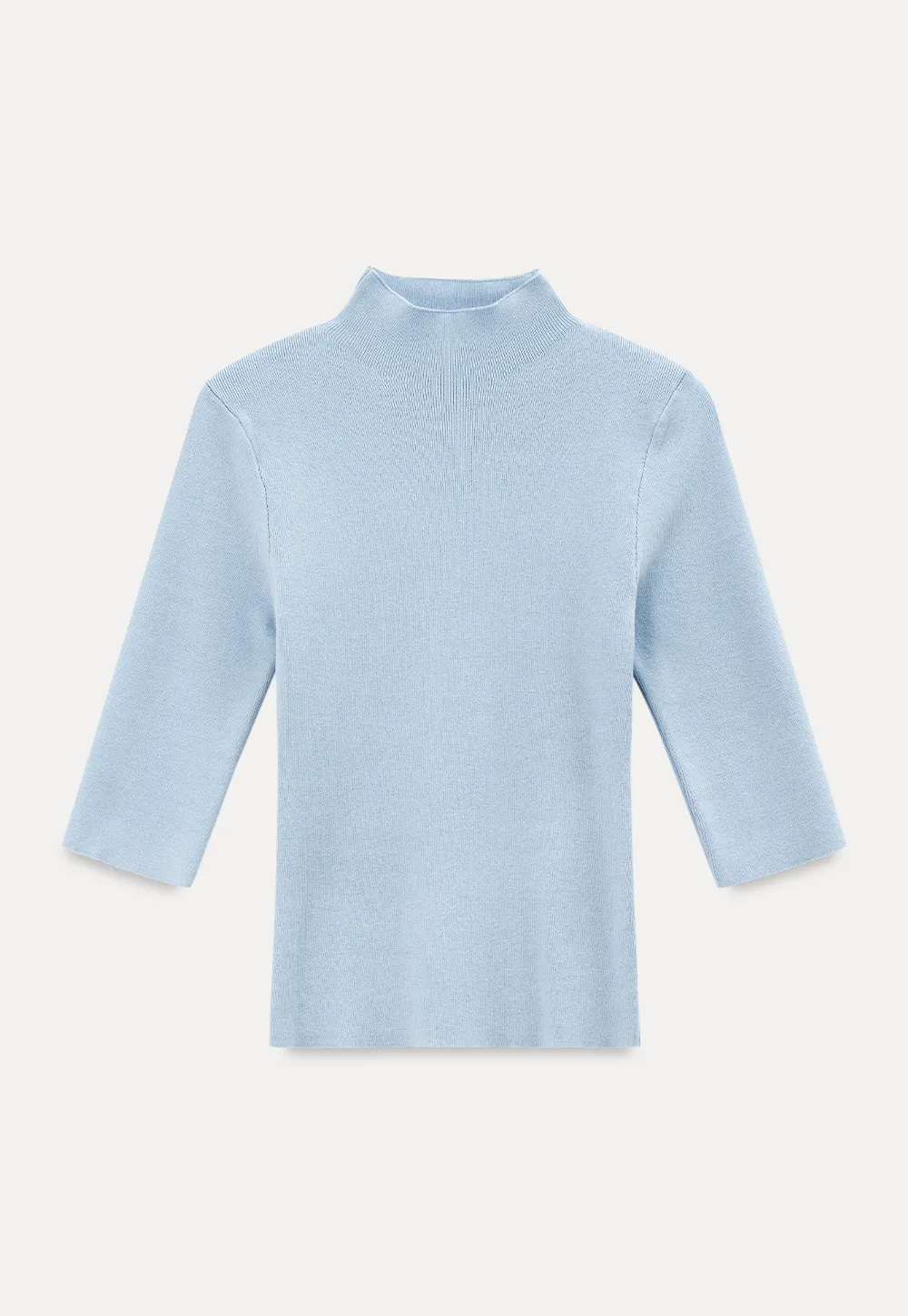 High Neck Three Quarter Sleeve Wool Knit Sweater