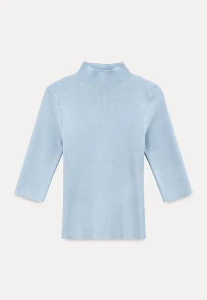 High Neck Three Quarter Sleeve Wool Knit Sweater