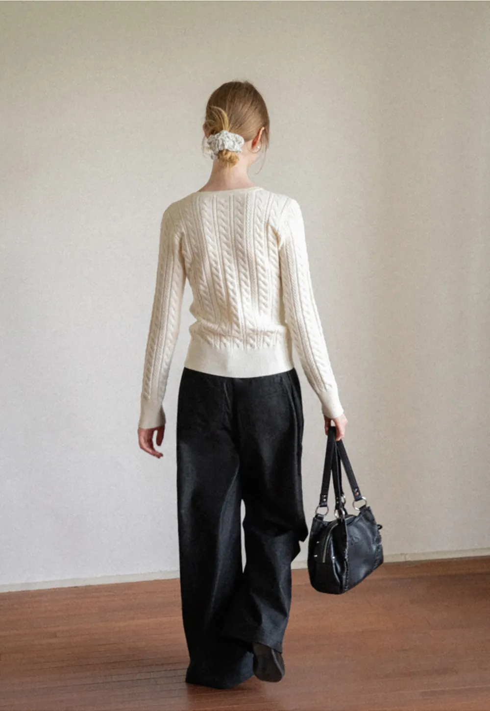 Cable Knit Henley Neck Long Sleeve Woolen Knit Sweater